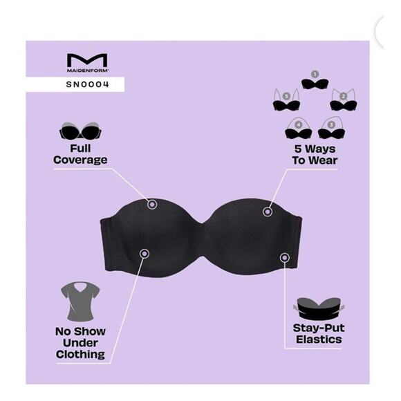 Maidenform Women's Strapless Lift Underwire Bra SN0004 - Black 36A - Picture 8 of 9